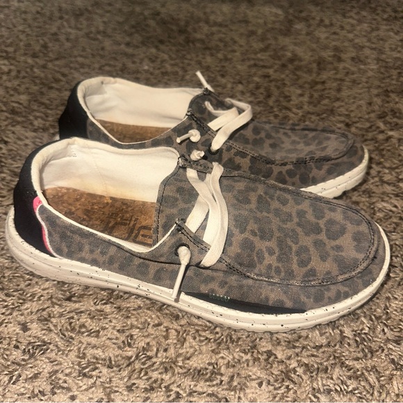 Hey Dude Leopard Print Women's Shoes - Gray and White - Picture 1 of 7